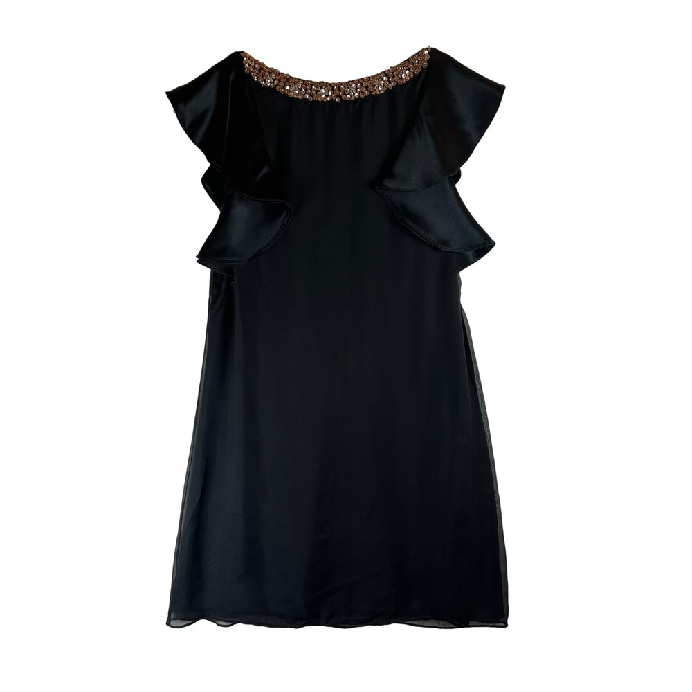 Alice + Olivia Black Silk Ruffle Embellished‎ V-Back Cocktail Dress